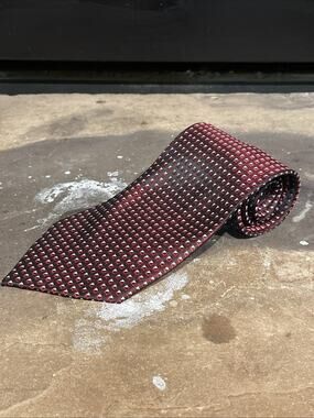 Kai Long 100% Silk Tie Burgundy/Wine Squared Pattern Handmade